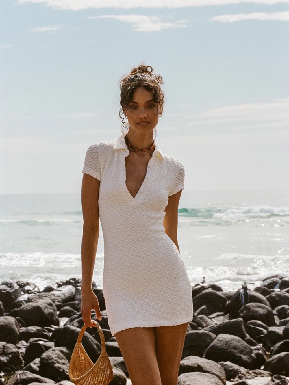 NWT- Sabo Skirt White Textured Polo Mini Dress